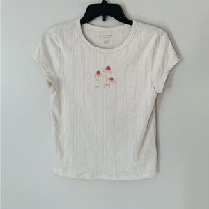 American Eagle Outfitters White Tee with Pink Floral Design
